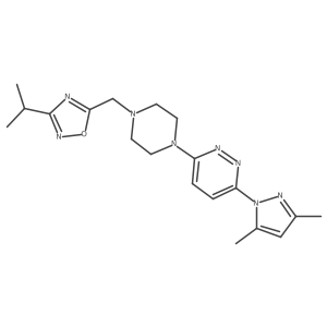 3-(3,5-dimethyl-1H-pyrazol-1-yl)-6-(4-{[3-(propan-2-yl)-1,2,4-oxadiazol-5-yl]methyl}piperazin-1-yl)pyridazine结构式