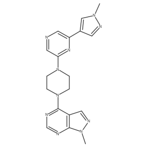 2-(1-methyl-1H-pyrazol-4-yl)-6-(4-{1-methyl-1H-pyrazolo[3,4-d]pyrimidin-4-yl}piperazin-1-yl)pyrazine Structure