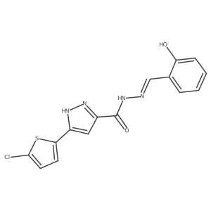 3-(5-Chlorothiophen-2-yl)-N'-(2-hydroxybenzylidene)-1H-pyrazole-5-carbohydrazide结构式