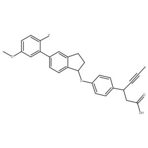 (3S)-3-(4-((5-(2-fluoro-5-methoxyphenyl)-2,3-dihydro-1H-inden-1-yl)oxy)phenyl)hex-4-ynoic acid Structure