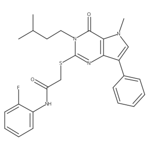 N-(2-fluorophenyl)-2-((3-isopentyl-5-methyl-4-oxo-7-phenyl-4,5-dihydro-3H-pyrrolo[3,2-d]pyrimidin-2-yl)thio)acetamide结构式