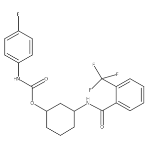 3-(2-(Trifluoromethyl)benzamido)cyclohexyl (4-fluorophenyl)carbamate结构式