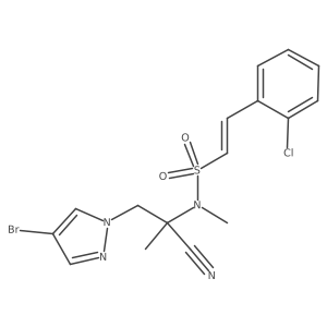 (E)-N-[1-(4-Bromopyrazol-1-yl)-2-cyanopropan-2-yl]-2-(2-chlorophenyl)-N-methylethenesulfonamide结构式
