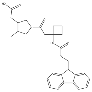 rac-2-[(3R,4R)-1-{2-[1-({[(9H-fluoren-9-yl)methoxy]carbonyl}amino)cyclobutyl]acetyl}-4-methylpyrrolidin-3-yl]acetic acid结构式