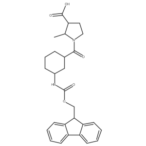 rac-1-[(1R,3R)-3-({[(9H-fluoren-9-yl)methoxy]carbonyl}amino)cyclohexanecarbonyl]-2-methylpyrrolidine-3-carboxylic acid Structure