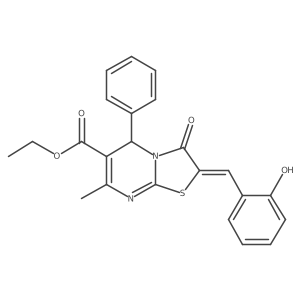 (E)-ethyl 2-(2-hydroxybenzylidene)-7-methyl-3-oxo-5-phenyl-3,5-dihydro-2H-thiazolo[3,2-a]pyrimidine-6-carboxylate结构式