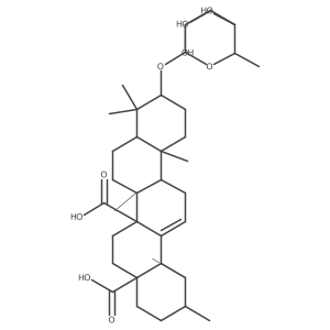 (1R,2S,4aR,6aS,6bS,10R,12aS,14bR)-1,2,6b,9,9,12a-hexamethyl-10-[(2S,3S,4S,5S,6R)-3,4,5-trihydroxy-6-methyloxan-2-yl]oxy-2,3,4,5,6,6a,7,8,8a,10,11,12,13,14b-tetradecahydro-1H-picene-4a,6a-dicarboxylic acid结构式