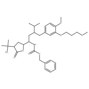 benzyl ((1S,3S)-1-((2S,4S)-4-(2-hydroxypropan-2-yl)-5-oxotetrahydrofuran-2-yl)-3-(4-methoxy-3-(3-methoxypropoxy)benzyl)-4-methylpentyl)carbamate结构式