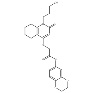 N-(2,3-dihydrobenzo[b][1,4]dioxin-6-yl)-2-((1-(3-hydroxypropyl)-2-oxo-1,2,5,6,7,8-hexahydroquinazolin-4-yl)thio)acetamide结构式