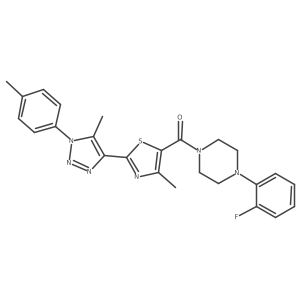 (4-(2-fluorophenyl)piperazin-1-yl)(4-methyl-2-(5-methyl-1-(p-tolyl)-1H-1,2,3-triazol-4-yl)thiazol-5-yl)methanone结构式