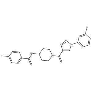 N-(1-(1-(3-chlorophenyl)-1H-1,2,3-triazole-4-carbonyl)piperidin-4-yl)-4-fluorobenzamide结构式