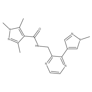 1,3,5-trimethyl-N-((3-(1-methyl-1H-pyrazol-4-yl)pyrazin-2-yl)methyl)-1H-pyrazole-4-carboxamide Structure