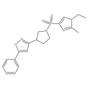 3-(1-((1-ethyl-2-methyl-1H-imidazol-4-yl)sulfonyl)pyrrolidin-3-yl)-5-phenyl-1,2,4-oxadiazole结构式