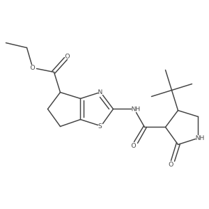 ethyl 2-(4-tert-butyl-2-oxopyrrolidine-3-amido)-4H,5H,6H-cyclopenta[d][1,3]thiazole-4-carboxylate结构式