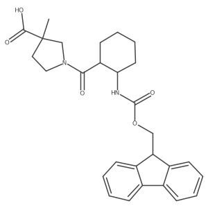 rac-1-[(1R,2S)-2-({[(9H-fluoren-9-yl)methoxy]carbonyl}amino)cyclohexanecarbonyl]-3-methylpyrrolidine-3-carboxylic acid结构式