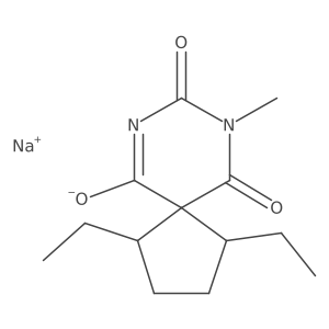 Sodium 1,4-diethyl-9-methyl-8,10-dioxo-7,9-diazaspiro[4.5]dec-6-en-6-olate结构式