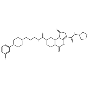 N8-{3-[4-(3-chlorophenyl)piperazin-1-yl]propyl}-N3-cyclopentyl-5-oxo-1-sulfanylidene-1H,4H,5H-[1,3]thiazolo[3,4-a]quinazoline-3,8-dicarboxamide结构式