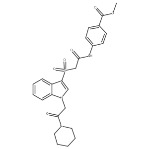 methyl 4-(2-((1-(2-oxo-2-(piperidin-1-yl)ethyl)-1H-indol-3-yl)sulfonyl)acetamido)benzoate Structure