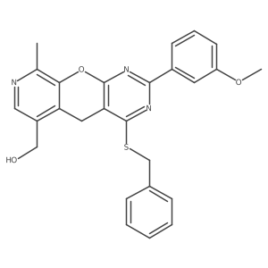 (4-(benzylthio)-2-(3-methoxyphenyl)-9-methyl-5H-pyrido[4',3':5,6]pyrano[2,3-d]pyrimidin-6-yl)methanol结构式