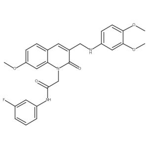 2-(3-(((3,4-dimethoxyphenyl)amino)methyl)-7-methoxy-2-oxoquinolin-1(2H)-yl)-N-(3-fluorophenyl)acetamide结构式