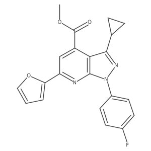 methyl 3-cyclopropyl-1-(4-fluorophenyl)-6-(furan-2-yl)-1H-pyrazolo[3,4-b]pyridine-4-carboxylate结构式