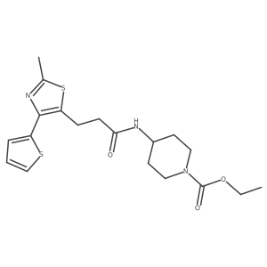 Ethyl 4-(3-(2-methyl-4-(thiophen-2-yl)thiazol-5-yl)propanamido)piperidine-1-carboxylate结构式