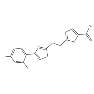 Cc1ccc(-c2csc(SCc3ccc(C(=O)O)o3)n2)c(C)c1结构式