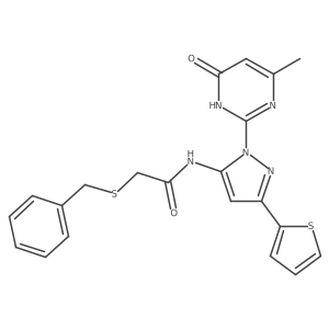 2-(benzylsulfanyl)-N-[1-(4-methyl-6-oxo-1,6-dihydropyrimidin-2-yl)-3-(thiophen-2-yl)-1H-pyrazol-5-yl]acetamide Structure