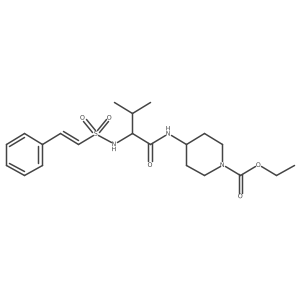 Ethyl 4-[3-methyl-2-(2-phenylethenesulfonamido)butanamido]piperidine-1-carboxylate结构式