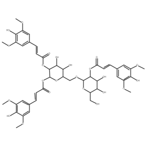 I(2)-D-Glucopyranose, 6-O-[2-O-[(2E)-3-(4-hydroxy-3,5-dimethoxyphenyl)-1-oxo-2-propen-1-yl]-I(2)-D-glucopyranosyl]-, 1,2-bis[(2E)-3-(4-hydroxy-3,5-dimethoxyphenyl)-2-propenoate] Structure