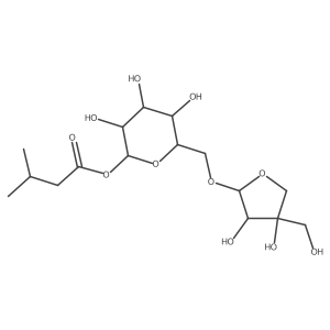 I(2)-D-Glucopyranose, 6-O-D-apio-I(2)-D-furanosyl-, 1-(3-methylbutanoate)结构式