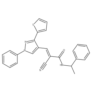(Z)-2-Cyano-N-(1-phenylethyl)-3-(1-phenyl-3-thiophen-2-ylpyrazol-4-yl)prop-2-enamide Structure