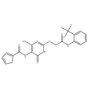 N-(4-amino-6-oxo-2-((2-oxo-2-((2-(trifluoromethyl)phenyl)amino)ethyl)thio)-1,6-dihydropyrimidin-5-yl)thiophene-2-carboxamide结构式