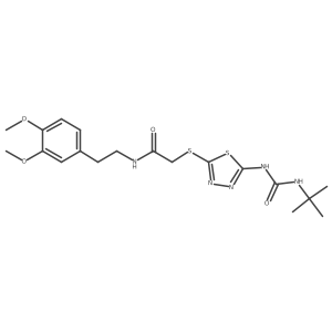 2-((5-(3-(tert-butyl)ureido)-1,3,4-thiadiazol-2-yl)thio)-N-(3,4-dimethoxyphenethyl)acetamide Structure