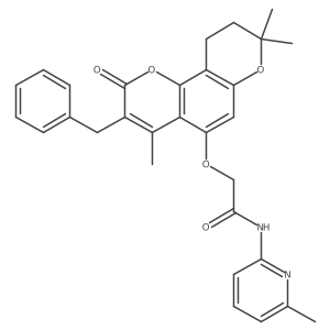 2-((3-benzyl-4,8,8-trimethyl-2-oxo-2,8,9,10-tetrahydropyrano[2,3-f]chromen-5-yl)oxy)-N-(6-methylpyridin-2-yl)acetamide结构式