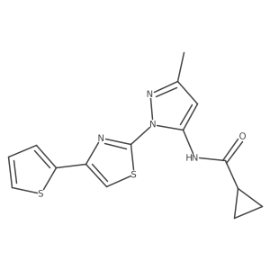 N-(3-methyl-1-(4-(thiophen-2-yl)thiazol-2-yl)-1H-pyrazol-5-yl)cyclopropanecarboxamide Structure