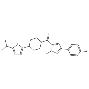 (3-(4-fluorophenyl)-1-methyl-1H-pyrazol-5-yl)(4-(5-isopropyl-1,3,4-oxadiazol-2-yl)piperidin-1-yl)methanone Structure
