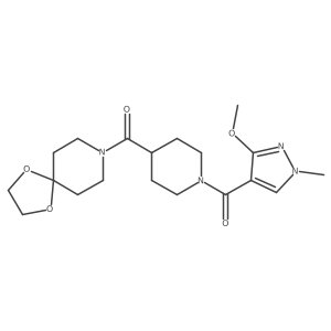 (4-(1,4-dioxa-8-azaspiro[4.5]decane-8-carbonyl)piperidin-1-yl)(3-methoxy-1-methyl-1H-pyrazol-4-yl)methanone Structure