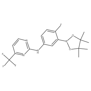 N-[4-fluoro-3-(4,4,5,5-tetramethyl-1,3,2-dioxaborolan-2-yl)phenyl]-4-(trifluoromethyl)pyrimidin-2-amine Structure