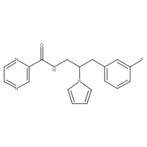 N-(3-(3-fluorophenyl)-2-(1H-pyrrol-1-yl)propyl)pyrazine-2-carboxamide结构式