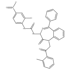 N-(2,5-diaza-2-(2-(2-methylphenyl)-2-oxoethyl)-3-oxo-6-phenylbicyclo[5.4.0]undeca-1(7),5,8,10-tetraen-4-yl)((2-chloro-4-nitrophenyl)amino)formamide Structure