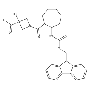 rac-1-[(1R,2S)-2-({[(9H-fluoren-9-yl)methoxy]carbonyl}amino)cycloheptanecarbonyl]-3-hydroxyazetidine-3-carboxylic acid Structure