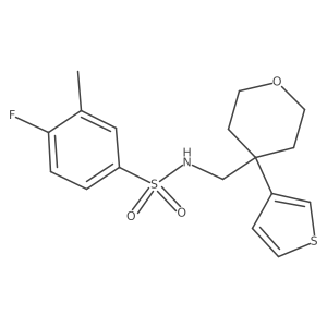 4-fluoro-3-methyl-N-((4-(thiophen-3-yl)tetrahydro-2H-pyran-4-yl)methyl)benzenesulfonamide Structure