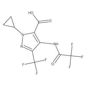 1-cyclopropyl-4-(2,2,2-trifluoroacetamido)-3-(trifluoromethyl)-1H-pyrazole-5-carboxylic acid结构式