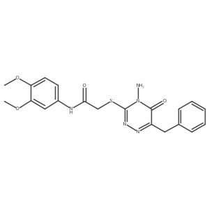 2-[(4-amino-6-benzyl-5-oxo-4,5-dihydro-1,2,4-triazin-3-yl)sulfanyl]-N-(3,4-dimethoxyphenyl)acetamide结构式