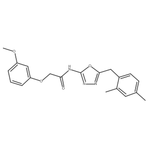 COc1cccc(OCC(=O)Nc2nnc(Cc3ccc(C)cc3C)o2)c1结构式