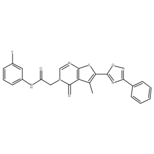 N-(3-fluorophenyl)-2-(5-methyl-4-oxo-6-(3-phenyl-1,2,4-oxadiazol-5-yl)thieno[2,3-d]pyrimidin-3(4H)-yl)acetamide结构式