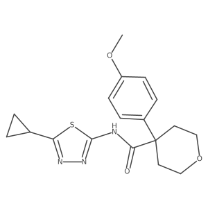 N-(5-cyclopropyl-1,3,4-thiadiazol-2-yl)-4-(4-methoxyphenyl)tetrahydro-2H-pyran-4-carboxamide结构式