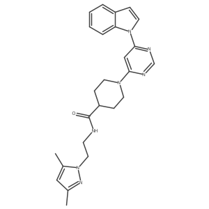 1-(6-(1H-indol-1-yl)pyrimidin-4-yl)-N-(2-(3,5-dimethyl-1H-pyrazol-1-yl)ethyl)piperidine-4-carboxamide Structure