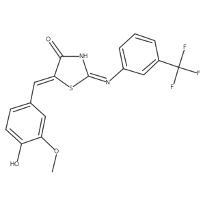 (E)-5-(4-hydroxy-3-methoxybenzylidene)-2-((3-(trifluoromethyl)phenyl)amino)thiazol-4(5H)-one结构式
